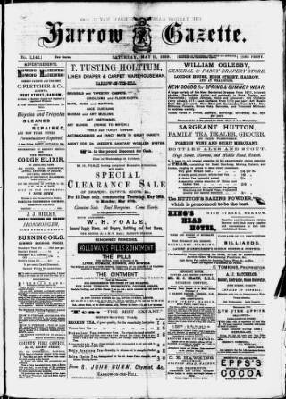 cover page of Harrow Gazette published on May 11, 1889