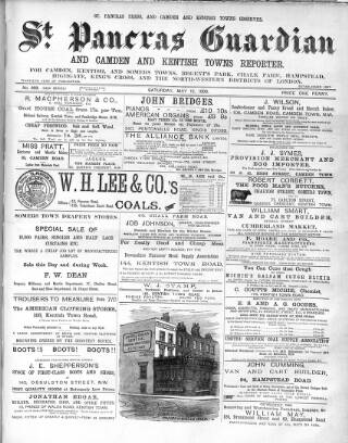 cover page of St. Pancras Guardian and Camden and Kentish Towns Reporter published on May 12, 1888