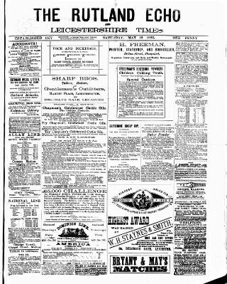 cover page of Rutland Echo and Leicestershire Advertiser published on May 12, 1883
