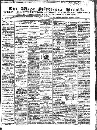 cover page of West Middlesex Herald published on May 12, 1866