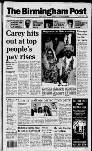 cover page of Birmingham Daily Post published on May 11, 1992