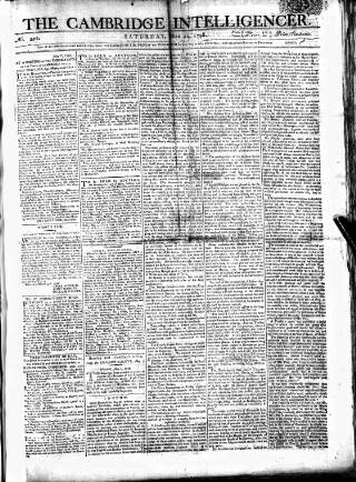cover page of Cambridge Intelligencer published on May 12, 1798