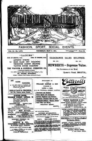 cover page of Clifton Society published on May 11, 1911