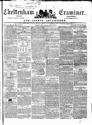 cover page of Cheltenham Examiner published on May 12, 1852