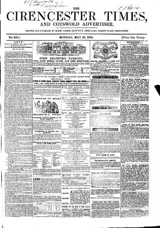 cover page of Cirencester Times and Cotswold Advertiser published on May 12, 1862