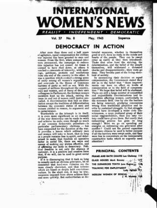 cover page of International Woman Suffrage News published on May 7, 1943