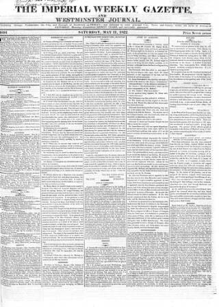 cover page of Imperial Weekly Gazette published on May 11, 1822