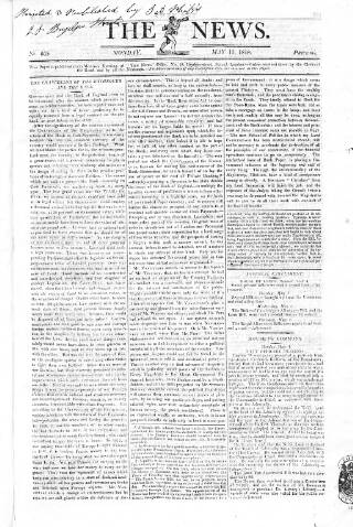 cover page of The News (London) published on May 11, 1818