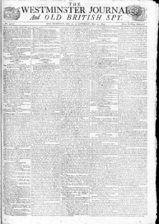 cover page of Westminster Journal and Old British Spy published on May 27, 1809
