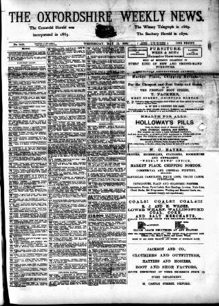 cover page of Oxfordshire Weekly News published on May 11, 1892