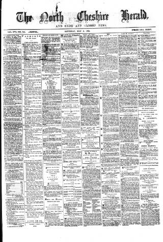 cover page of Hyde & Glossop Weekly News, and North Cheshire Herald published on May 11, 1872