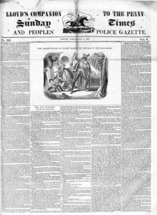cover page of Lloyd's Companion to the Penny Sunday Times and Peoples' Police Gazette published on May 11, 1845