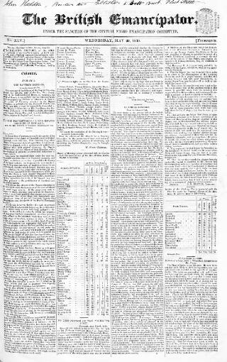 cover page of British Emancipator published on May 29, 1839