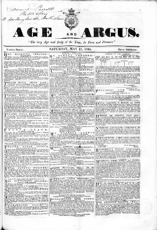 cover page of Age (London) published on May 11, 1844