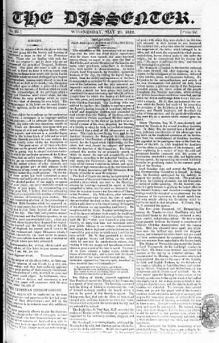 cover page of Dissenter published on May 27, 1812