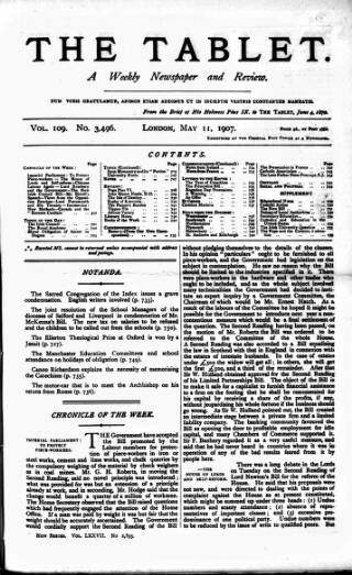 cover page of Tablet published on May 11, 1907