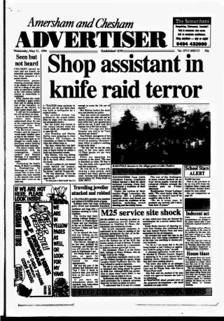 cover page of Amersham Advertiser published on May 11, 1994