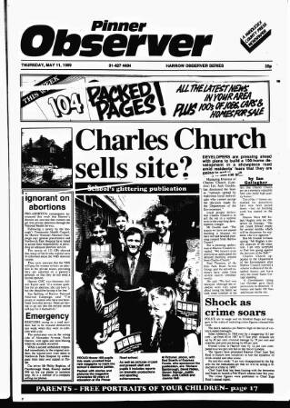 cover page of Pinner Observer published on May 11, 1989