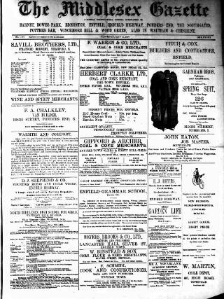 cover page of Middlesex Gazette published on May 11, 1907