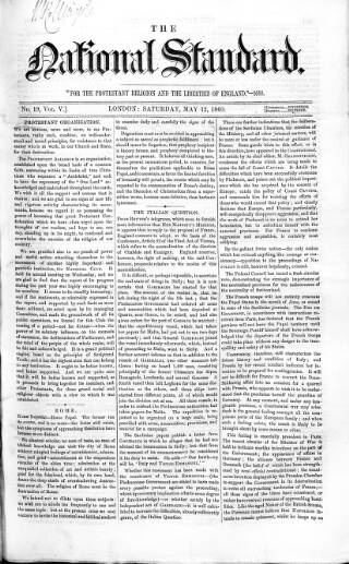 cover page of National Standard published on May 12, 1860