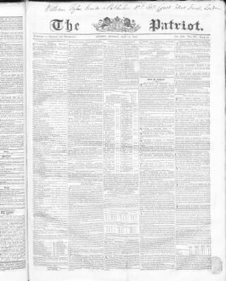 cover page of Patriot published on May 11, 1846