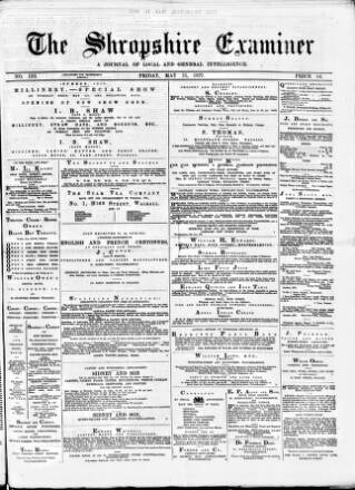 cover page of Shropshire Examiner published on May 11, 1877