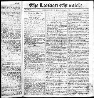 cover page of London Chronicle published on May 11, 1821