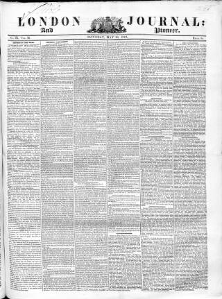 cover page of London Journal and Pioneer Newspaper published on May 16, 1846