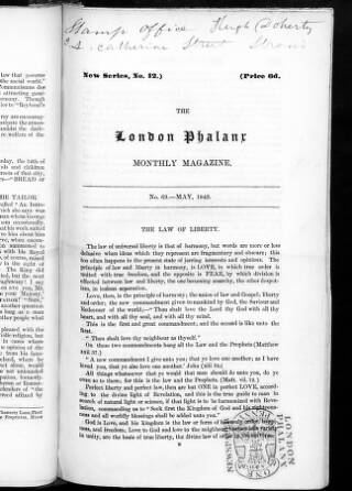 cover page of London Phalanx published on May 1, 1843