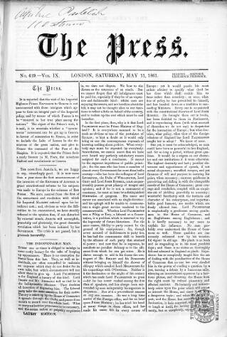cover page of Press (London) published on May 11, 1861