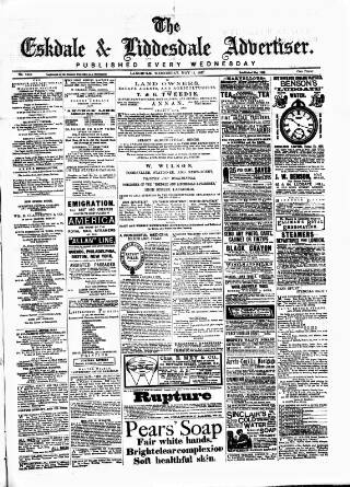 cover page of Eskdale and Liddesdale Advertiser published on May 11, 1887