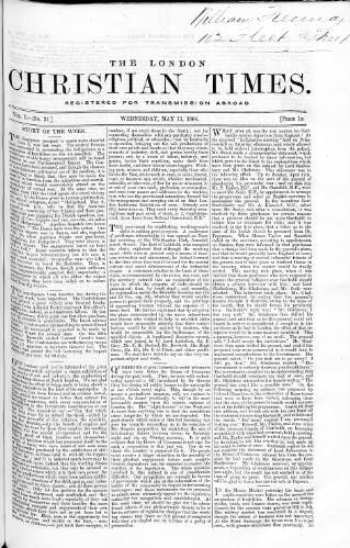 cover page of Christian Times published on May 11, 1864