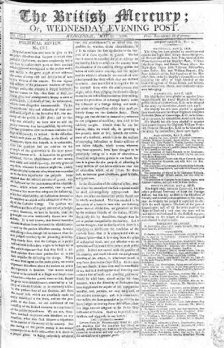 cover page of British Mercury or Wednesday Evening Post published on May 11, 1808