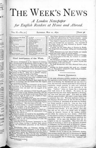 cover page of Week's News (London) published on May 11, 1872