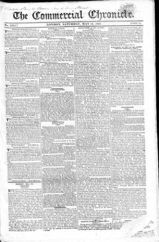 cover page of Commercial Chronicle (London) published on May 12, 1821