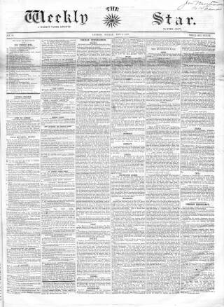 cover page of Weekly Star and Bell's News published on May 3, 1857