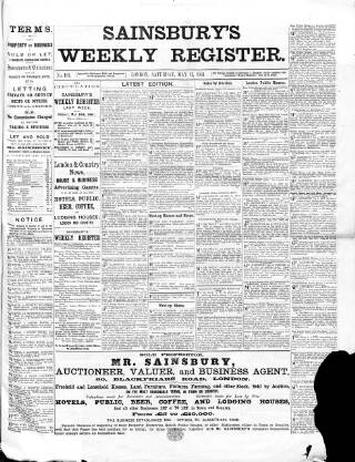 cover page of Sainsbury's Weekly Register and Advertising Journal published on May 11, 1861