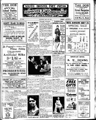 cover page of South Bristol Free Press and Bedminster, Knowle & Brislington Record published on May 11, 1929