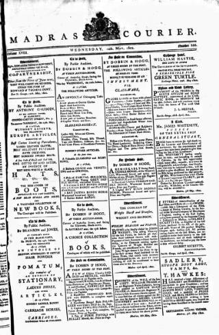 cover page of Madras Courier published on May 12, 1802
