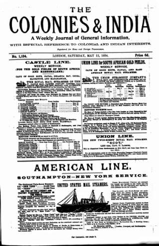 cover page of Colonies and India published on May 12, 1894