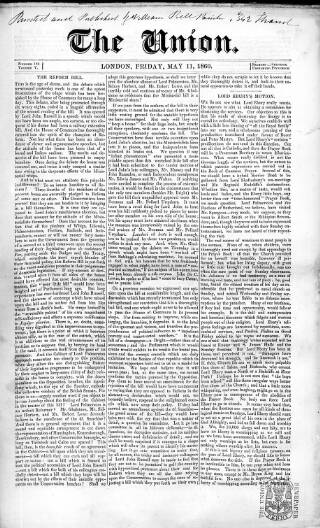 cover page of Union published on May 11, 1860