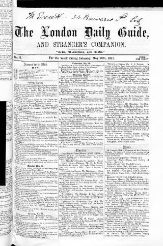 cover page of London Daily Guide and Stranger's Companion published on May 28, 1859