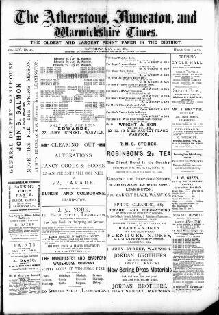 cover page of Atherstone, Nuneaton, and Warwickshire Times published on May 11, 1889