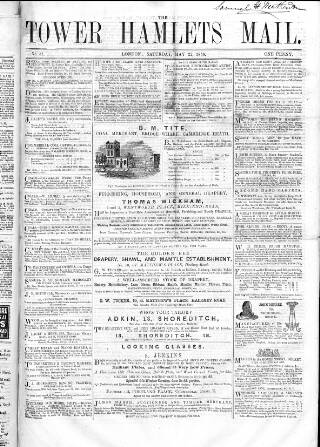 cover page of Tower Hamlets Mail published on May 22, 1858