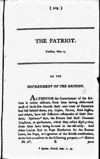 cover page of Patriot 1792 published on May 15, 1792