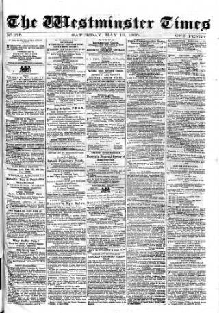 cover page of Westminster Times published on May 13, 1865