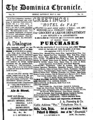cover page of Dominica Chronicle published on May 11, 1912