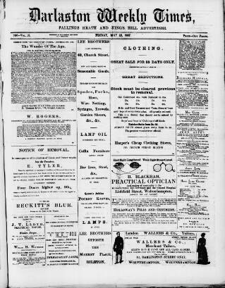 cover page of Darlaston Weekly Times published on May 13, 1887