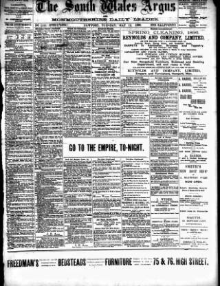 cover page of South Wales Argus published on May 12, 1896