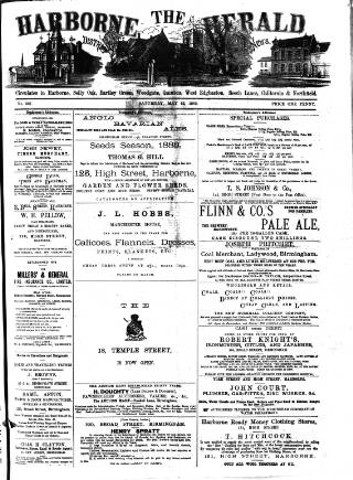 cover page of Harborne Herald published on May 12, 1883